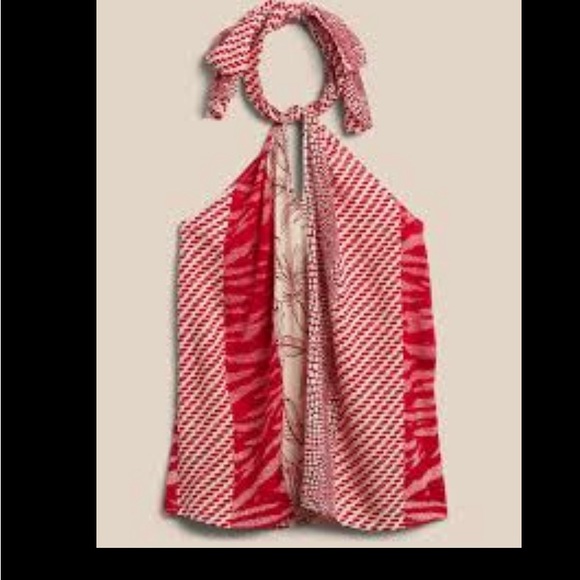 NWT banana republic factory red print halter cross front top shirt blouse Small - Picture 3 of 5